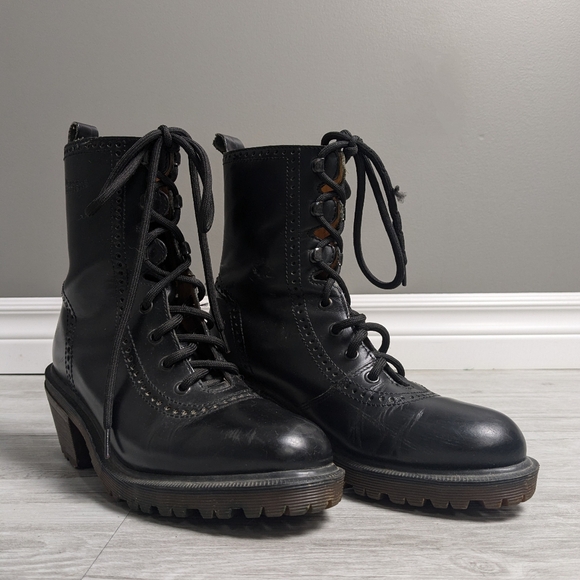 Early 1990s Vintage Dr. Martens 8146 Regina Black Leather Boots - Goth, Witchy - Picture 1 of 8